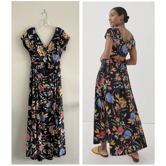 Pact Fit & Flare Crossback Maxi Dress in Black Floral, L - Picture 5 of 9